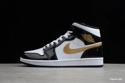 Hyperoad 1 Black Jordan Gold White Mid Patent Air 0807